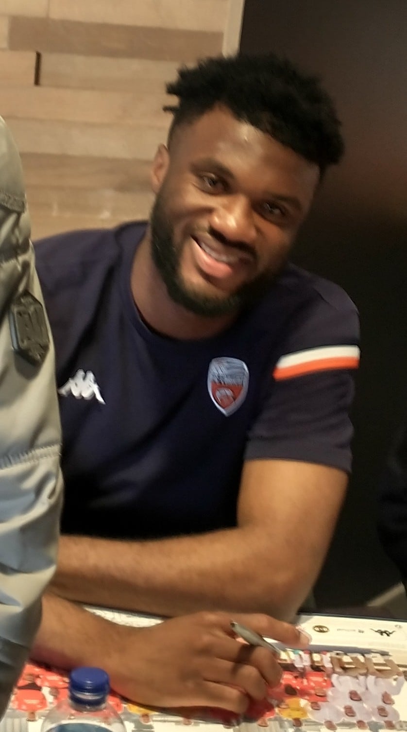 Terem Moffi during a signing session with Lorient in March 2022
